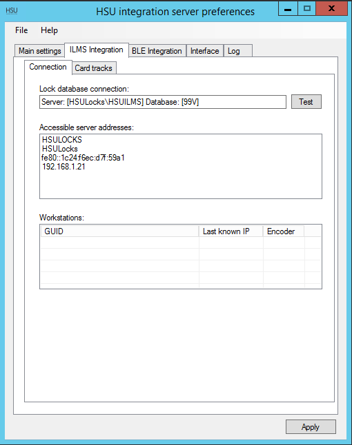 HSU PMS Integration Software - server ILMS page