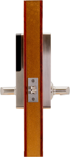 Замок HSU-6675-S на стенде, вид с торца двери, механизм типа Tubular