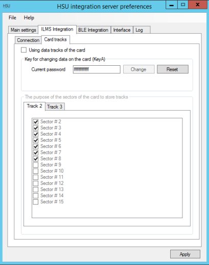 HSU PMS Integration Software - server ILMS card tracks page